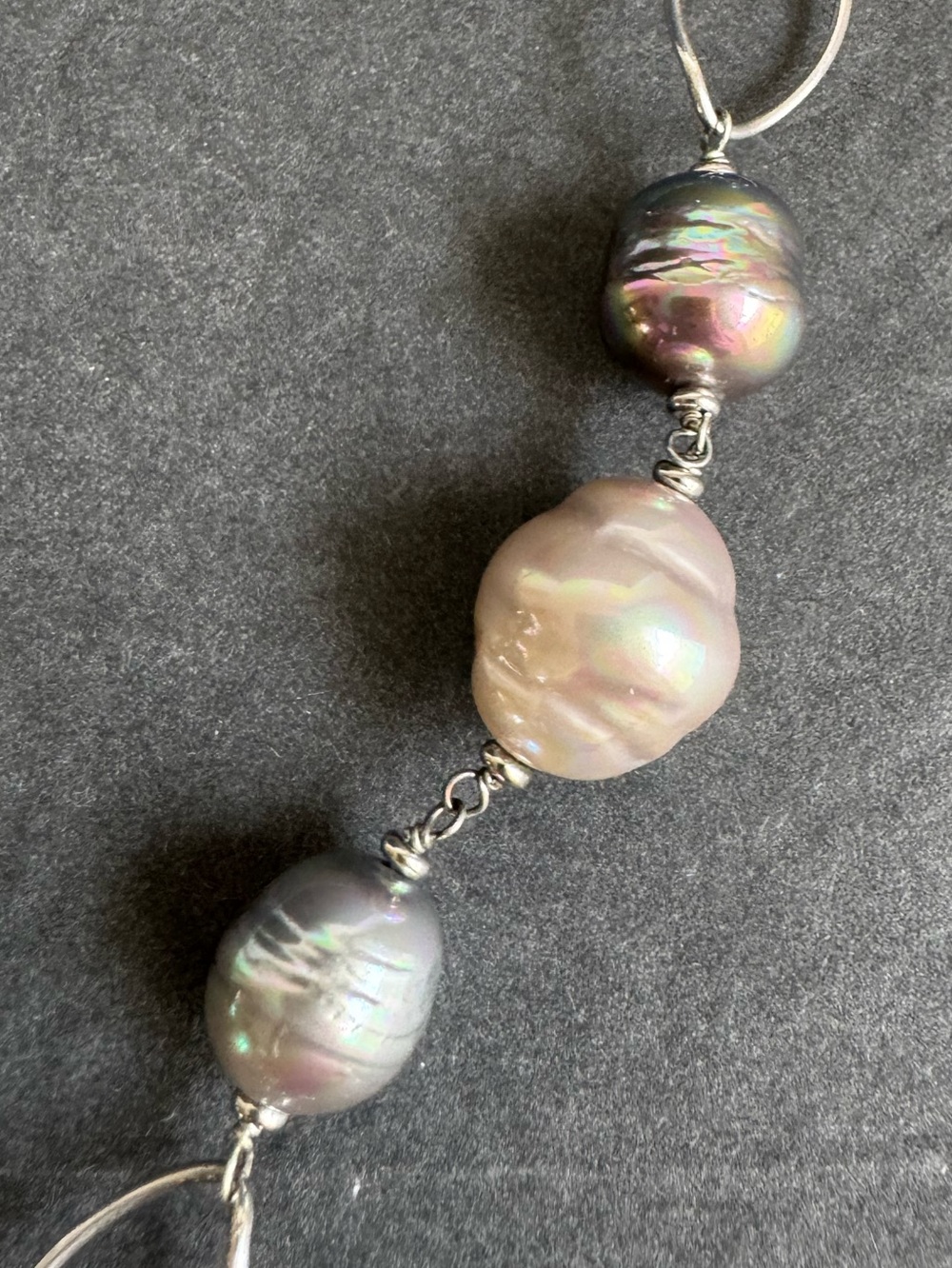 Sterling Silver Baroque Pearl Necklace Large Link Station Chain Old Money 925 - Picture 4 of 10